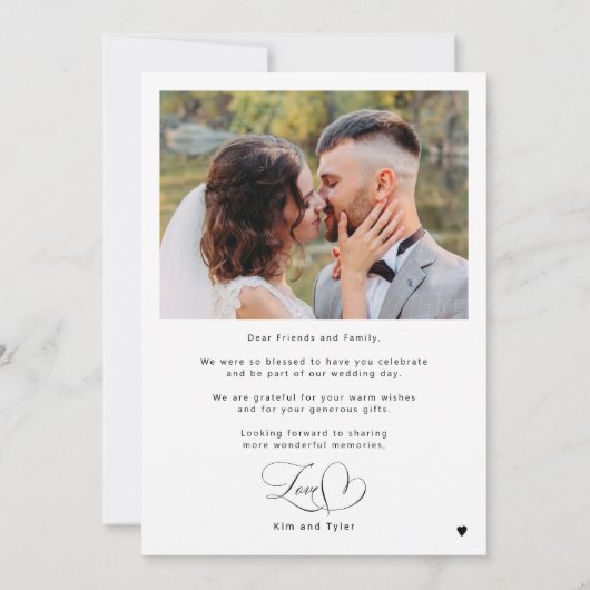 Carte De Remerciements Calligraphie classique script photo mariage (Dos)