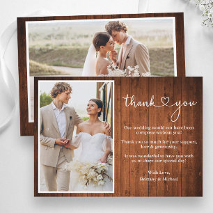 Carte De Remerciements Calligraphie Cœur Bois Rustique Mariage 2 Photo