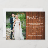 Carte De Remerciements Calligraphie Coeur Bois rustique Mariage Photo (Devant)