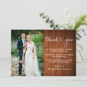 Carte De Remerciements Calligraphie Coeur Bois rustique Mariage Photo (Debout devant)