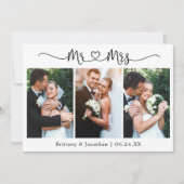 Carte De Remerciements Calligraphie Coeur M. et Mme 3 Mariage photo (Devant)