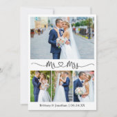 Carte De Remerciements Calligraphie Coeur M. et Mme 4 Mariage photo (Devant)