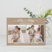 Carte De Remerciements Calligraphie Coeur M. Mme 2 Photo Mariage Kraft (Debout devant)