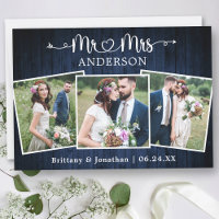 Calligraphie Coeur M. Mme Mariage Blue Wood