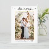 Carte De Remerciements Calligraphie Coeur M. Mme Mariage Photo Or (Debout devant)