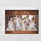 Carte De Remerciements Calligraphie Coeur M. Mme Mme 2 Mariage photo Wood (Devant)
