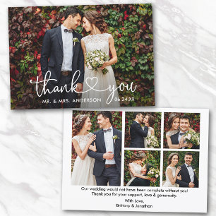 Carte De Remerciements Calligraphie Cœur Mariage Mariée Mari 6 Photos