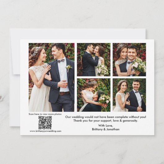 Carte De Remerciements Calligraphie Coeur QR Code 6 Mariage photo (Dos)