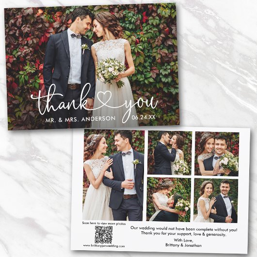 Carte De Remerciements Calligraphie Coeur QR Code 6 Mariage photo