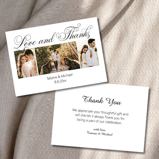 Carte De Remerciements calligraphie curvy fun et design 3 photos mariage
