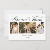 Carte De Remerciements calligraphie curvy fun et design 3 photos mariage (Devant)