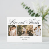 Carte De Remerciements calligraphie curvy fun et design 3 photos mariage (Debout devant)