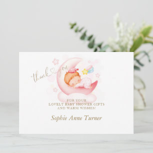 Carte De Remerciements Calligraphie de Baby shower de la lune de fille mi