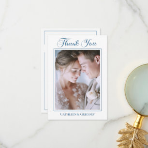 Carte De Remerciements Calligraphie de mariage florale bleu poussiéreux p