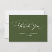 Carte De Remerciements Calligraphie de script moderne mariage vert olive (Devant)