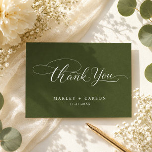 Carte De Remerciements Calligraphie de script moderne mariage vert olive