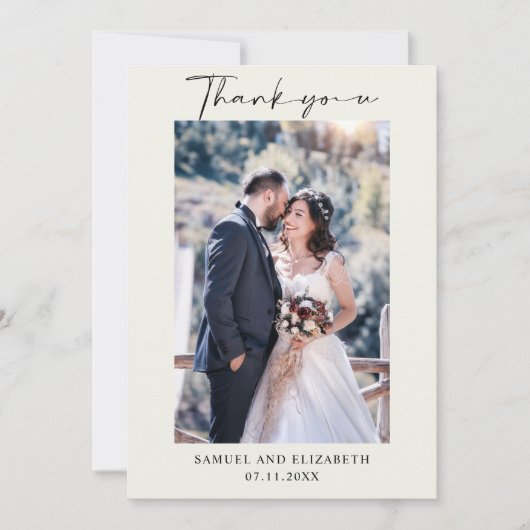 Carte De Remerciements Calligraphie de script photo Mariage simple (Devant)