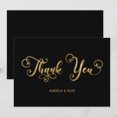 Carte De Remerciements Calligraphie décorative Faux Gold Foil Noir (Devant / Derrière)