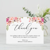 Carte De Remerciements Calligraphie élégante aquarelle fleurs roses (Debout devant)