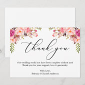 Carte De Remerciements Calligraphie élégante aquarelle fleurs roses (Devant / Derrière)