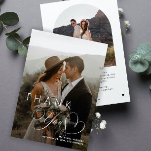 Carte De Remerciements Calligraphie élégante de cœur 2 photo mariage