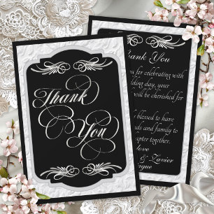 Carte De Remerciements Calligraphie Élégante - Noir/Argent