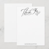 Carte De Remerciements Calligraphie Élégante Noir & Blanc (Devant / Derrière)