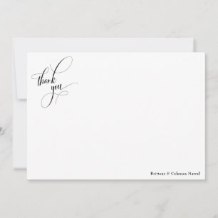 Carte De Remerciements Calligraphie Élégante Simple Noir & Blanc