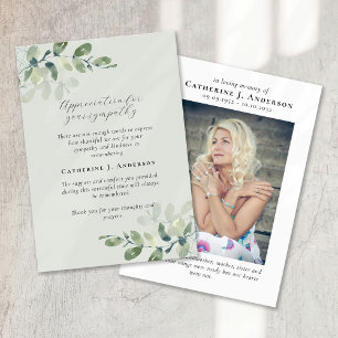 Carte De Remerciements Calligraphie Eucalyptus Photo Sympathy Funérailles