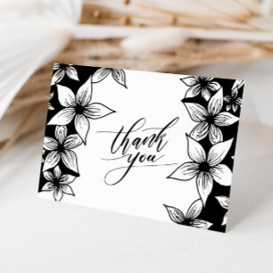 Carte De Remerciements Calligraphie Fleur Florale Noir & Blanc