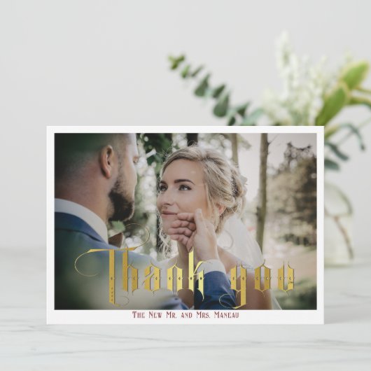 Carte De Remerciements Calligraphie gothique Monogramme Mariage élégant P (Debout devant)