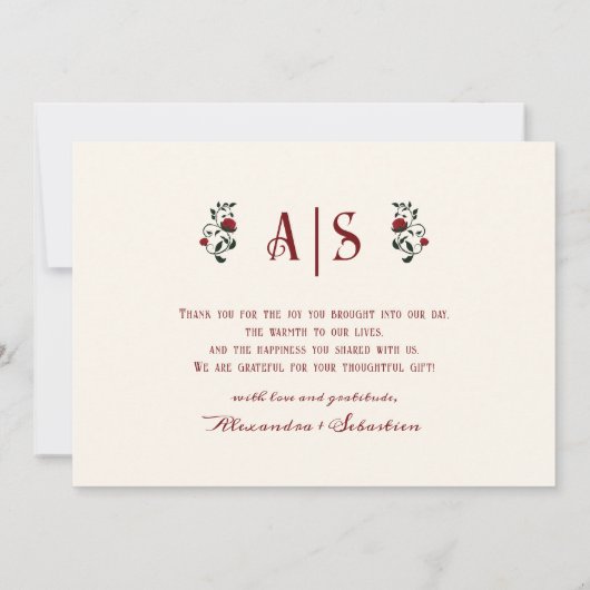 Carte De Remerciements Calligraphie gothique Monogramme Mariage élégant P (Dos)