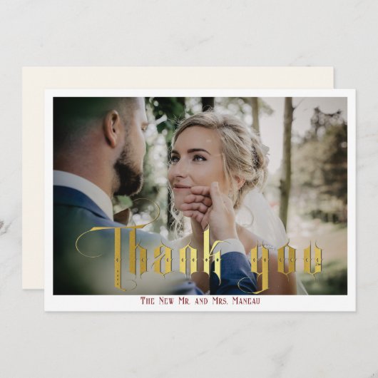 Carte De Remerciements Calligraphie gothique Monogramme Mariage élégant P (Devant / Derrière)