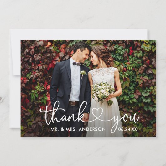 Carte De Remerciements Calligraphie Heart Mariage Mariée Groom 4 Photo (Devant)