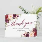 Carte De Remerciements Calligraphie mariage Floral Bourgogne (Debout devant)