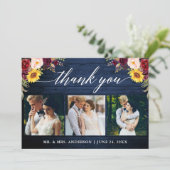 Carte De Remerciements Calligraphie Mariage floral mixte Bois bleu (Debout devant)