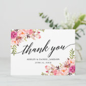 Carte De Remerciements Calligraphie Mariage floral rose (Debout devant)