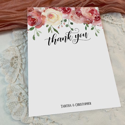 Carte De Remerciements Calligraphie Merci, Bourgogne, Rose Blush