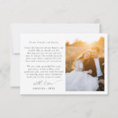 Carte De Remerciements Calligraphie Moderne 2 Photo Mariage Remerciements (Dos)