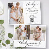 Carte De Remerciements Calligraphie moderne 3 Photo Code QR Mariage