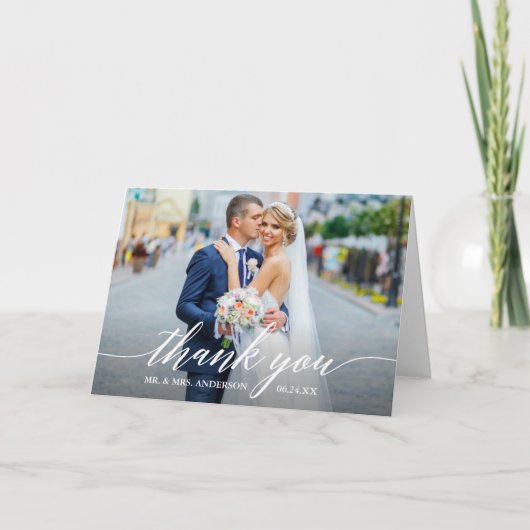 Carte De Remerciements Calligraphie moderne 4 Mariage photo plié (Devant)