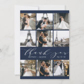 Carte De Remerciements Calligraphie moderne 9 Photo Collage Navy Blue (Devant)