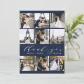 Carte De Remerciements Calligraphie moderne 9 Photo Collage Navy Blue (Debout devant)