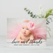 Carte De Remerciements Calligraphie moderne Baby Love and Thanks Photo (Debout devant)