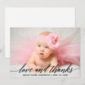 Carte De Remerciements Calligraphie moderne Baby Love and Thanks Photo (Devant / Derrière)