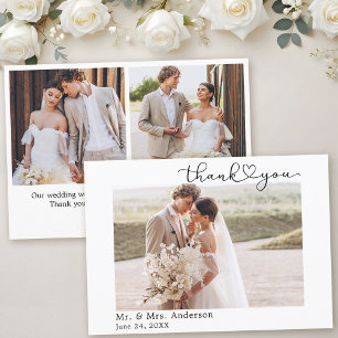 Carte De Remerciements Calligraphie moderne Coeur 3 Mariage photo