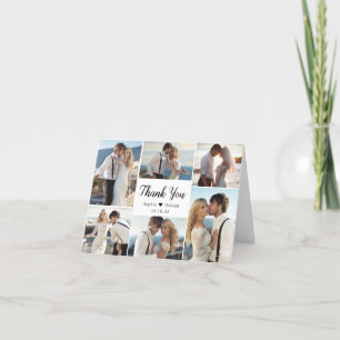 Carte De Remerciements Calligraphie moderne Coeur 6 Photo Collage Mariage