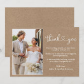 Carte De Remerciements Calligraphie moderne Coeur Kraft Photo Mariage (Devant / Derrière)