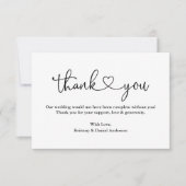 Carte De Remerciements Calligraphie moderne Coeur Photo Mariage Note (Devant)