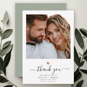Carte De Remerciements Calligraphie moderne cœur rose gold photo de maria